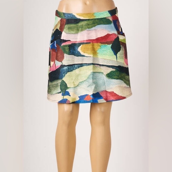 NWT Molly Bracken Erin Green Watercolor Skater Mini Skirt Wearable Art Mod Small - Picture 2 of 10